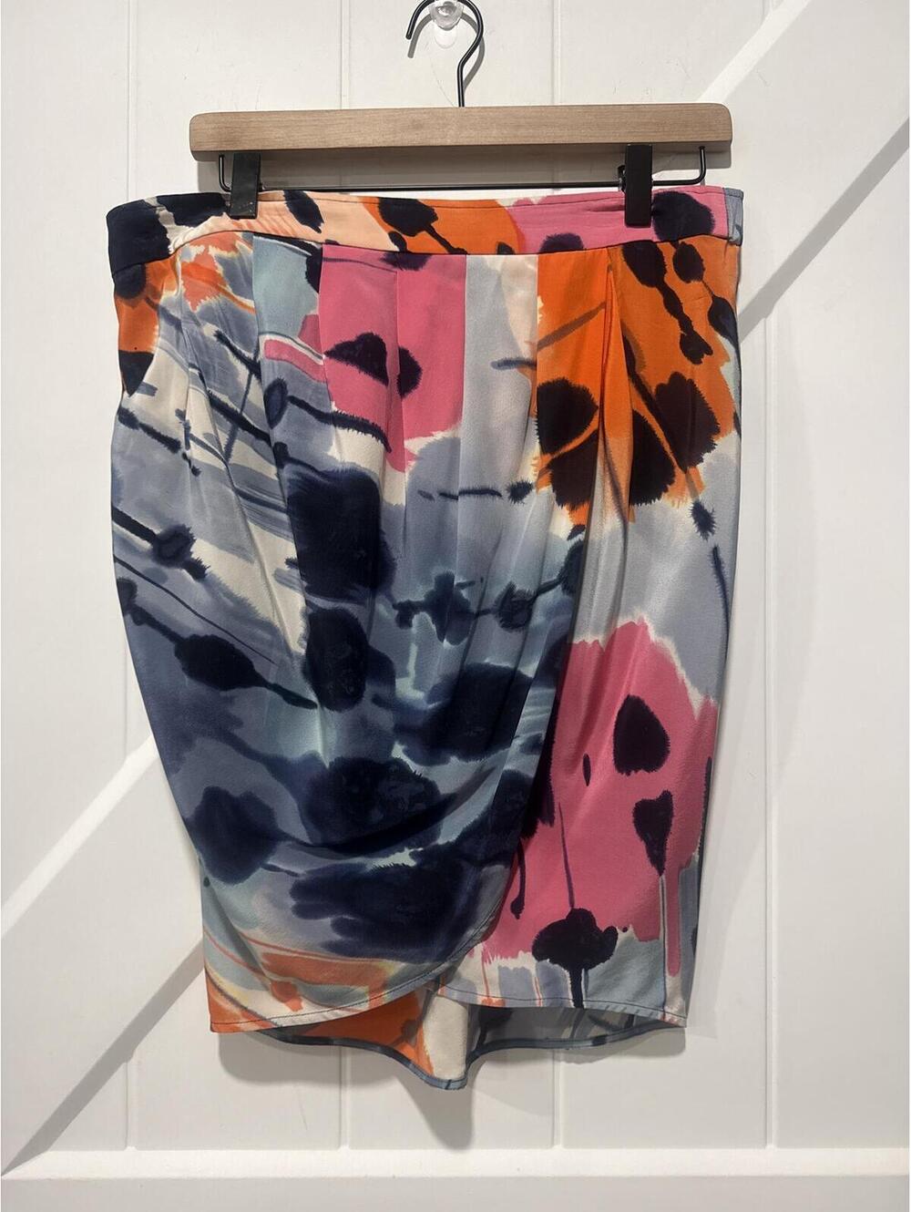 BCBGMAXAZRIA 100% Silk Women's Abstract Asymmetrical Skirt, Size S
